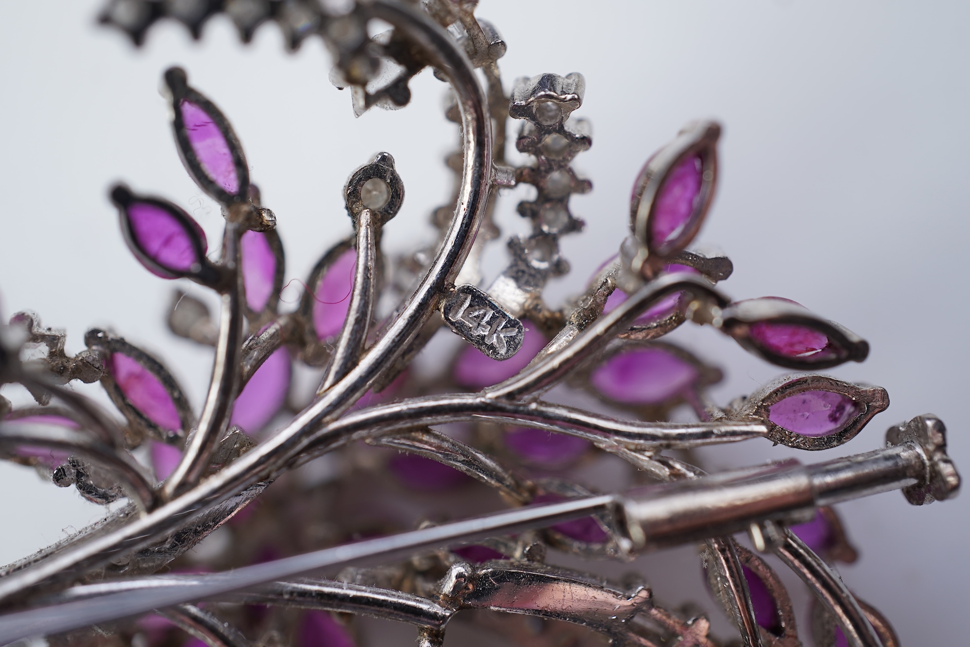 A pink sapphire and diamond brooch, 1960s